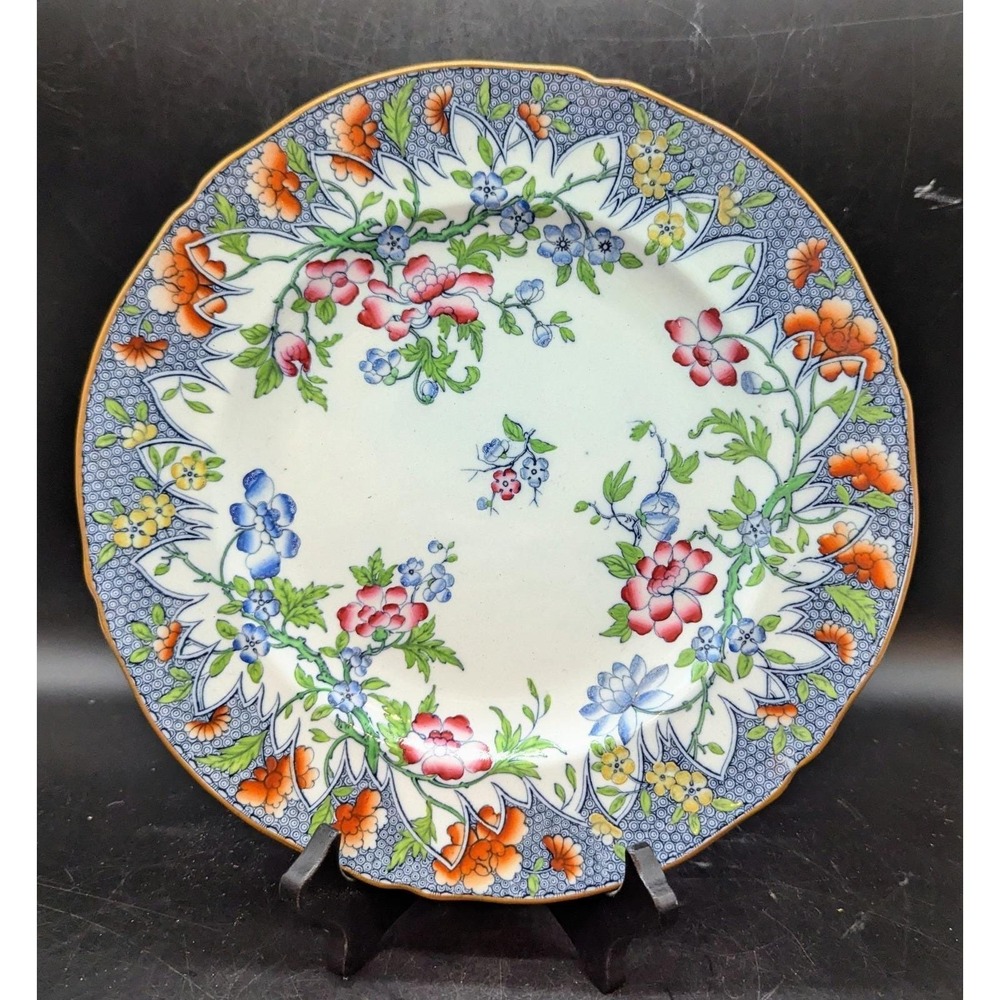 Antique Minton Earthenware Vandyke Pattern Dinner Plate 10" Flower Floral